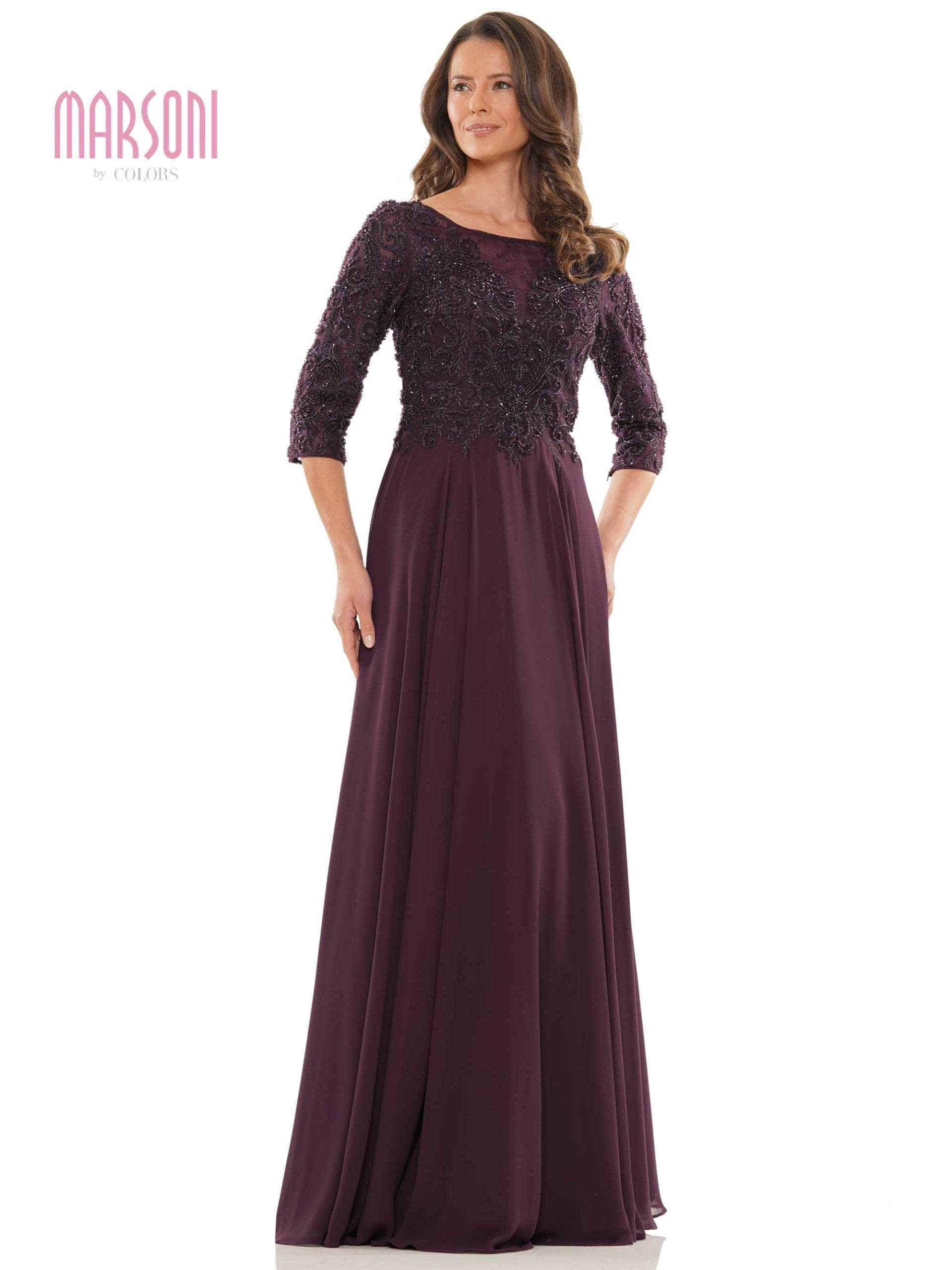 Image of Marsoni by Colors - MV1052 Embroidered Bateau Chiffon A-line Gown