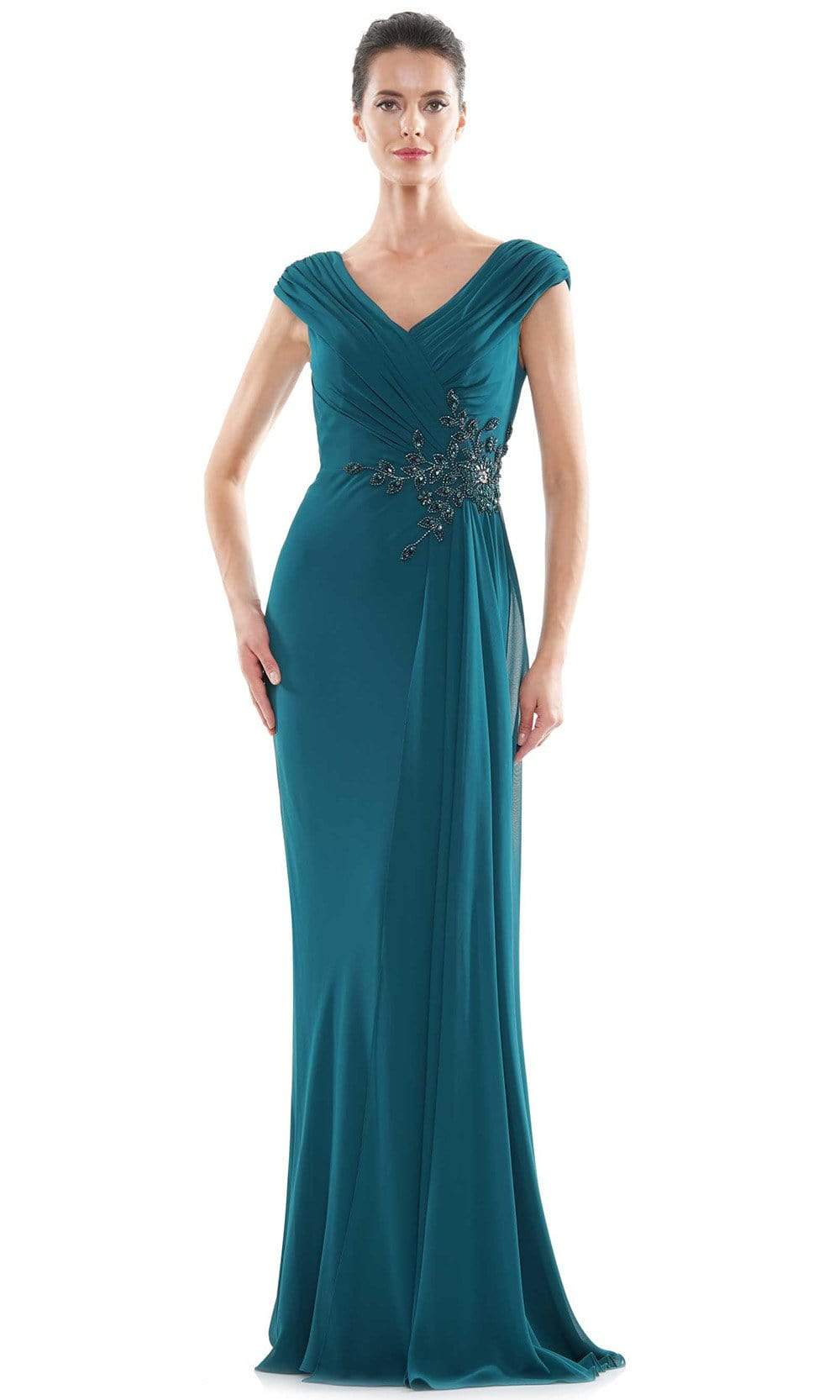 Image of Marsoni by Colors - MV1080 Cap Sleeve Foliage Beaded Sheath Gown
