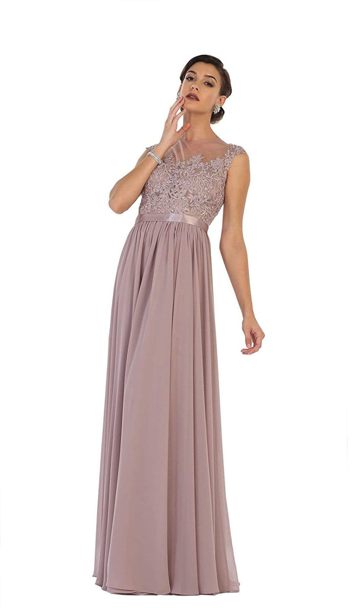 Image of May Queen - Dainty Cap Sleeve Lace Applique Illusion Prom Gown