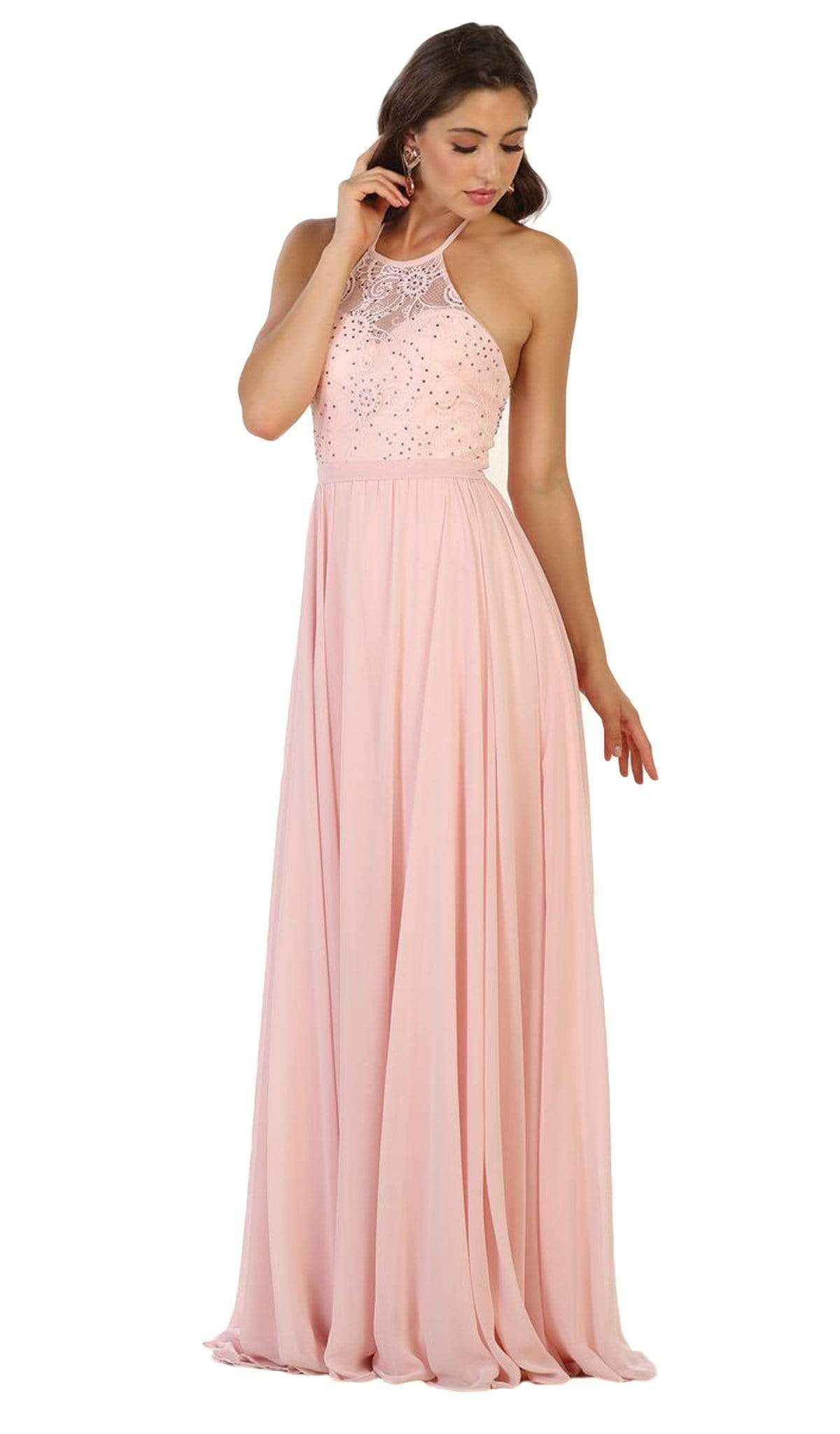 Image of May Queen - Embellished Illusion Halter A-line Evening Dress