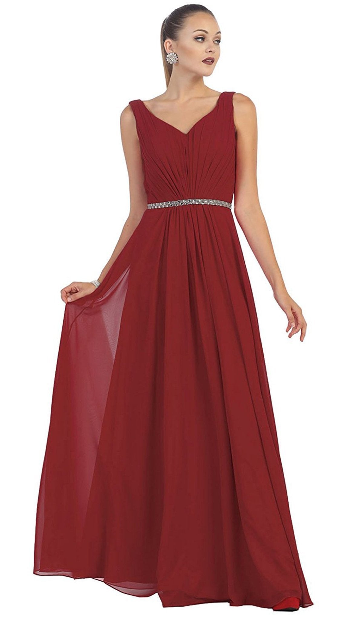 Image of May Queen - Jeweled V-Neck Chiffon A-Line Prom Dress