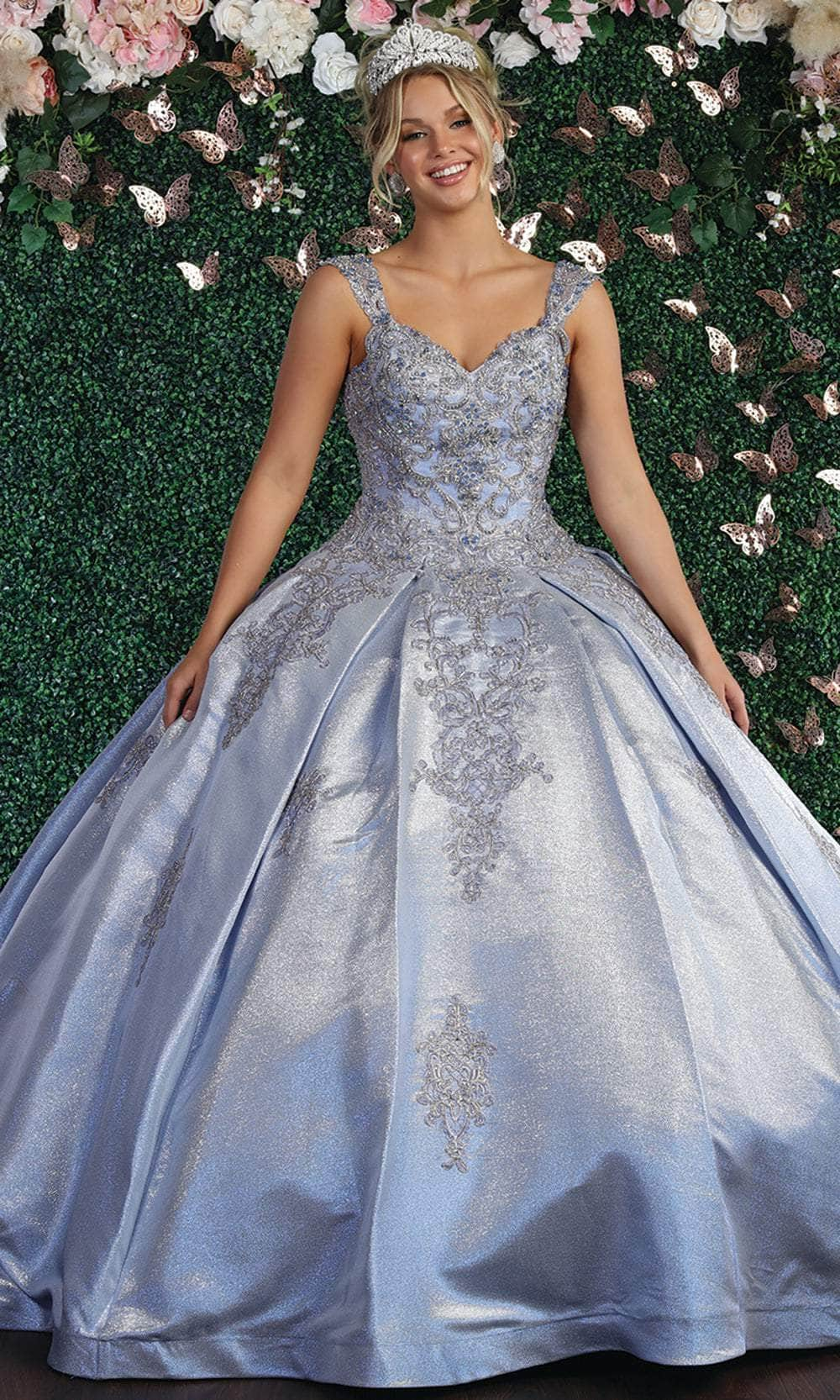 Image of May Queen LK156 - Ornated Sleeveless Bodice Box Pleated Ball gown