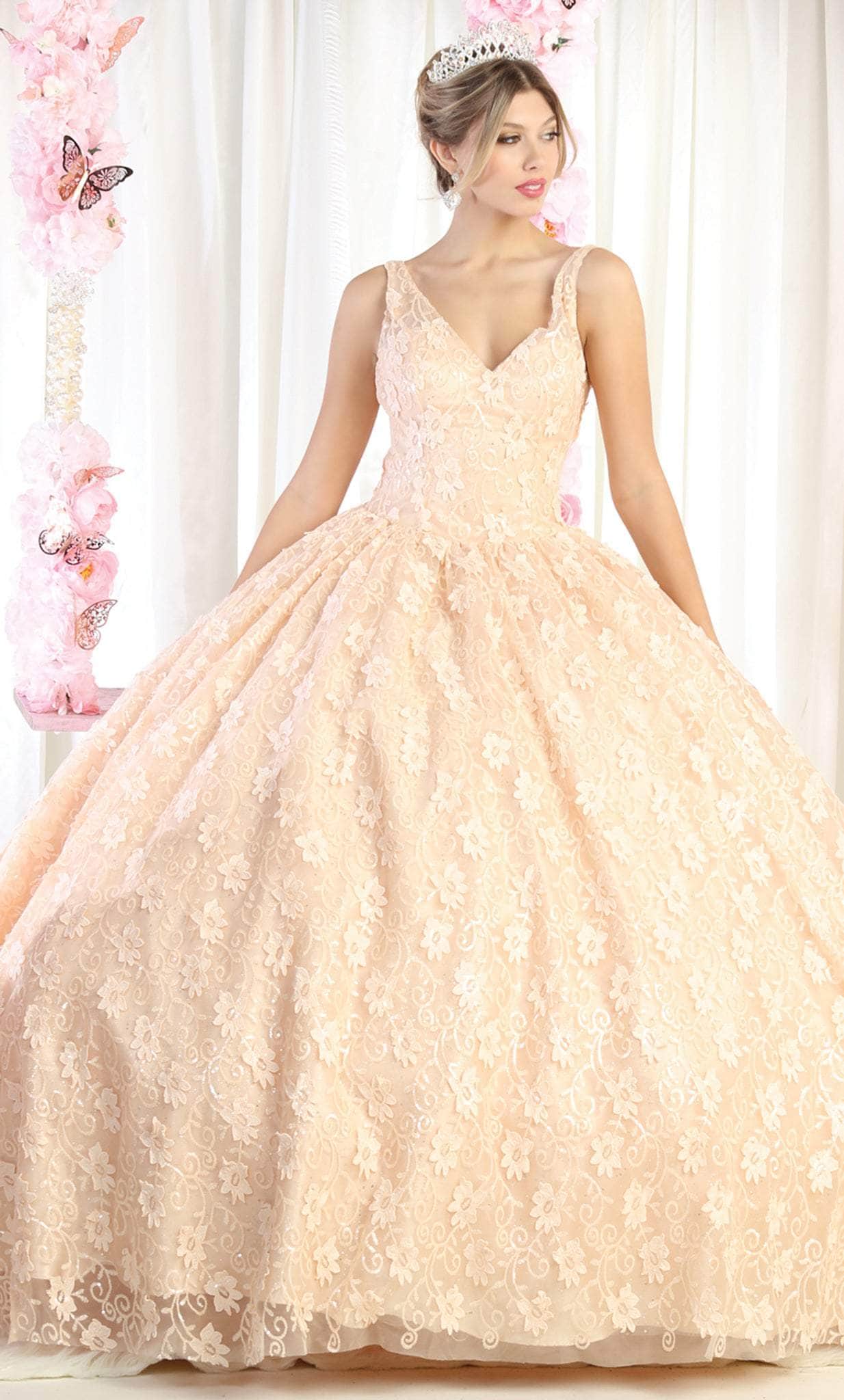 Image of May Queen LK168 - Floral Lace Quinceanera Ballgown