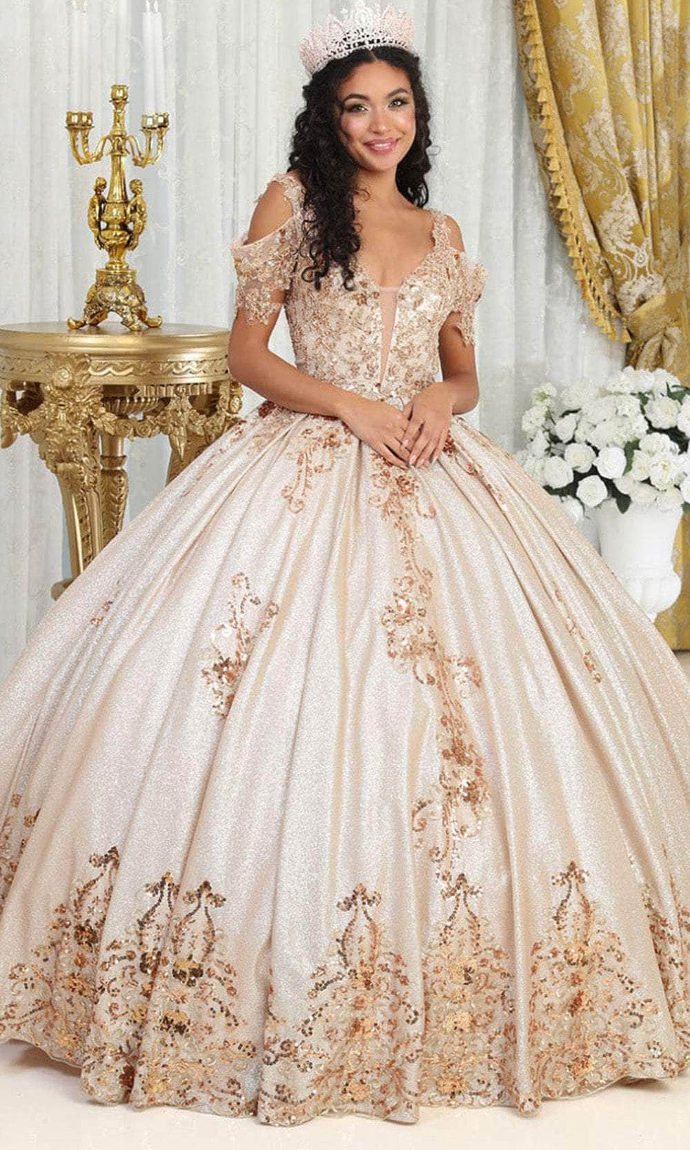 Image of May Queen LK213 - Cold Shoulder Applique Ballgown