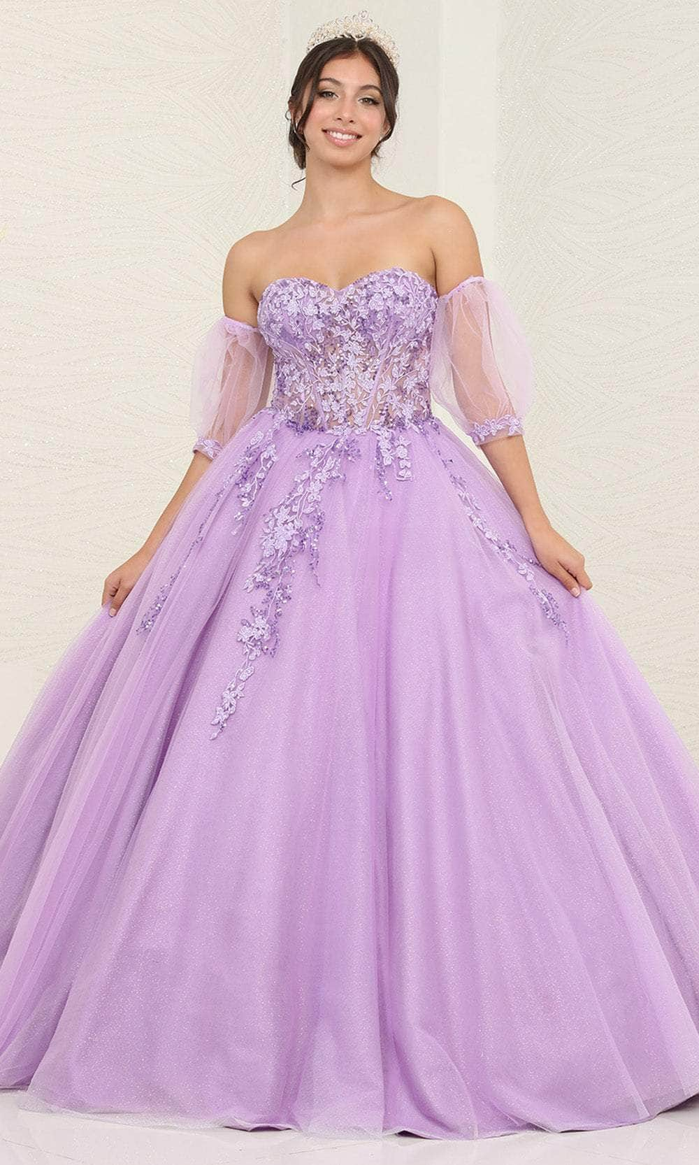 Image of May Queen LK237 - Sheer Applique Ballgown