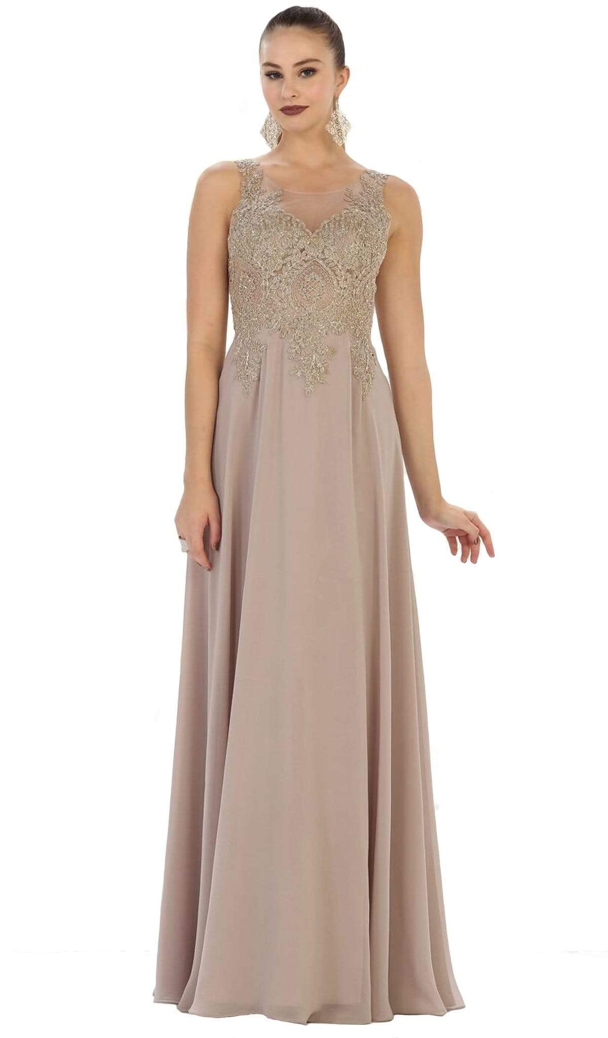 Image of May Queen - MQ1432B Embellished Illusion Scoop A-line Prom Dress