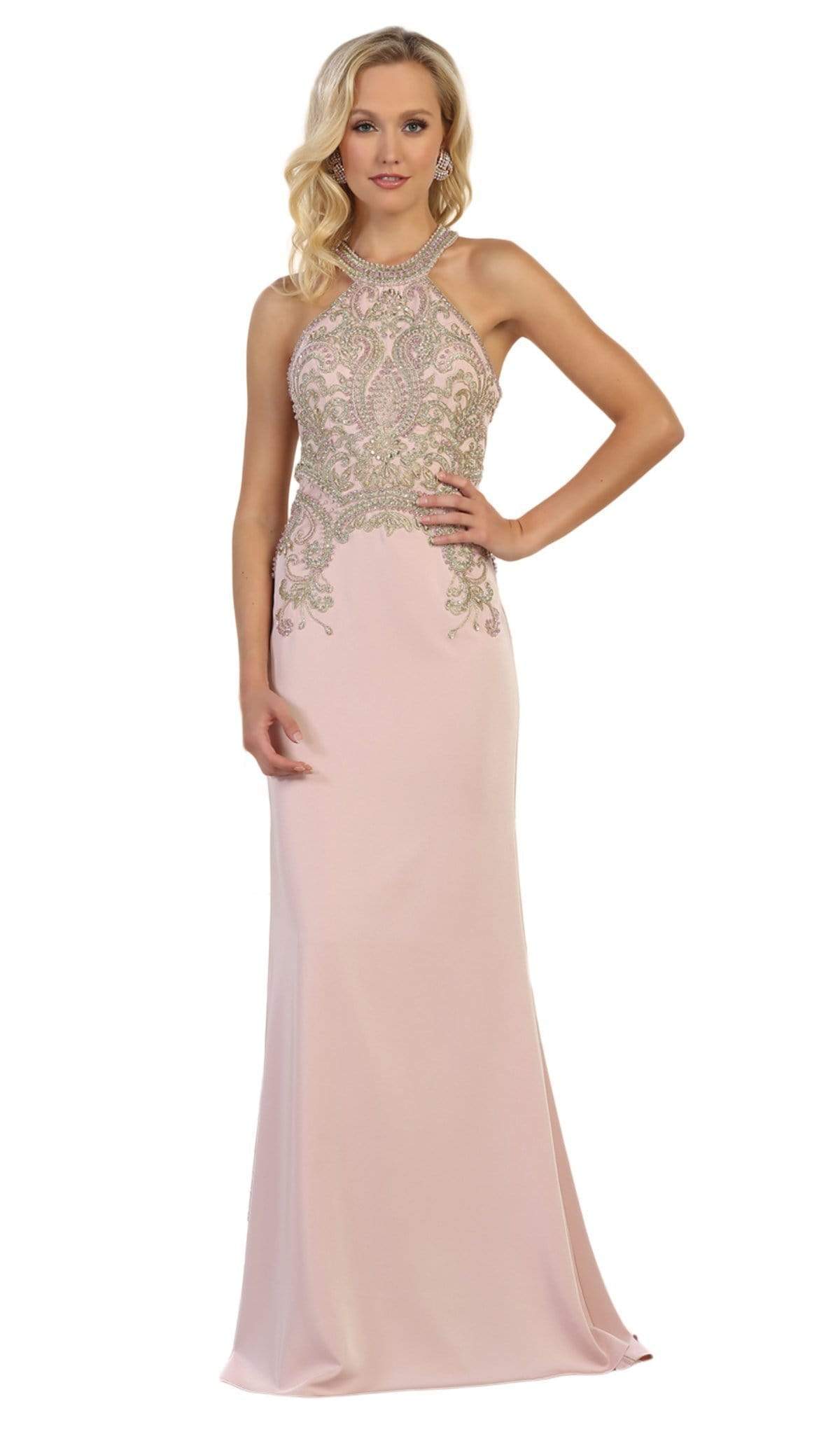Image of May Queen - MQ1538 Gilded Halter Neck Trumpet Dress