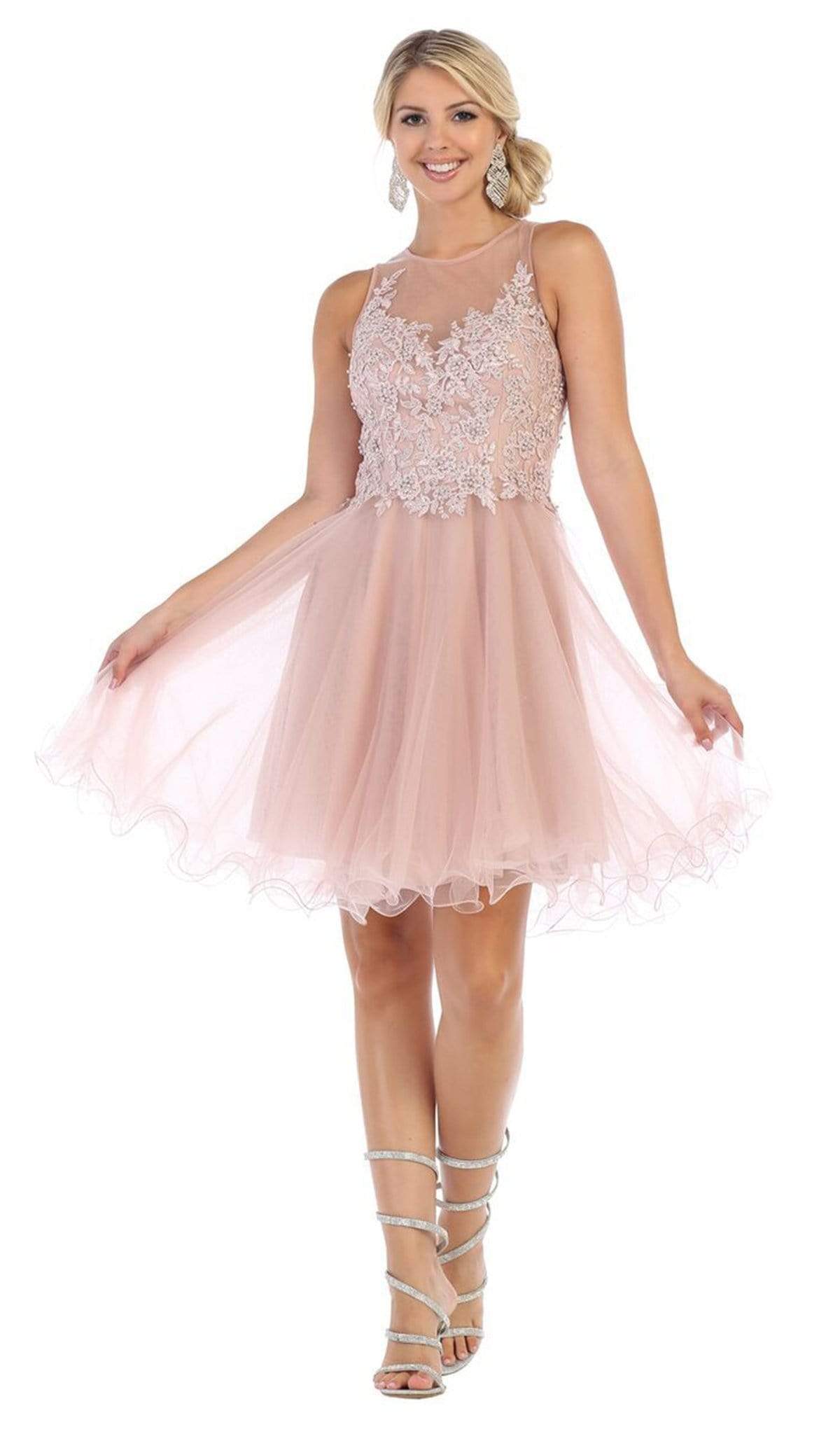Image of May Queen - MQ1584 Beaded Lace Ornate A-line Cocktail Dress