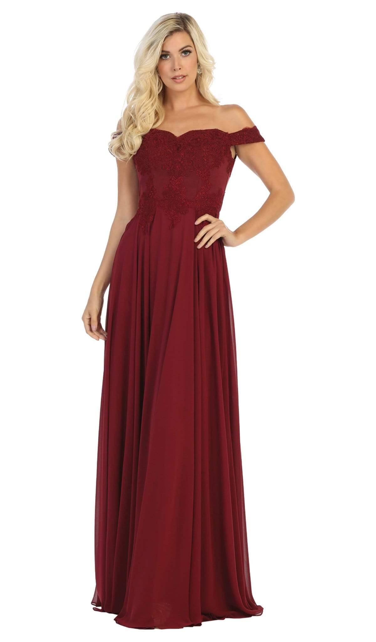 Image of May Queen - MQ1644B Embroidered Off-Shoulder A-Line Dress