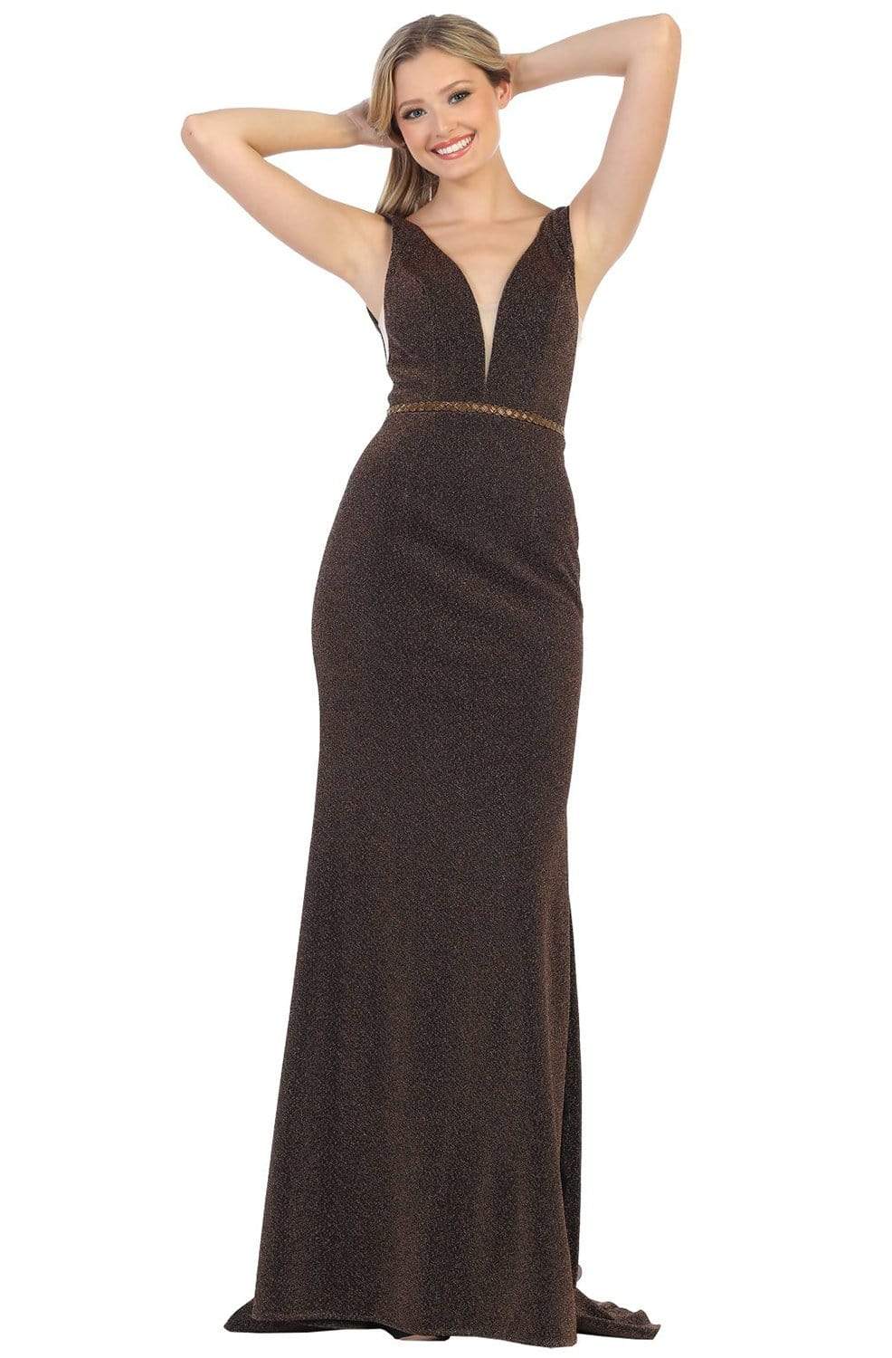 Image of May Queen - MQ1698 Deep V-neck Trumpet Dress With Train