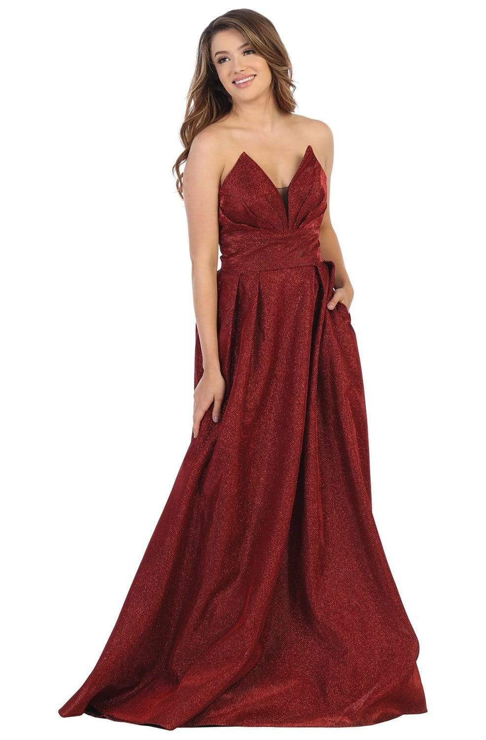 Image of May Queen - MQ1710 Strapless Plunging V-Neck A-Line Dress