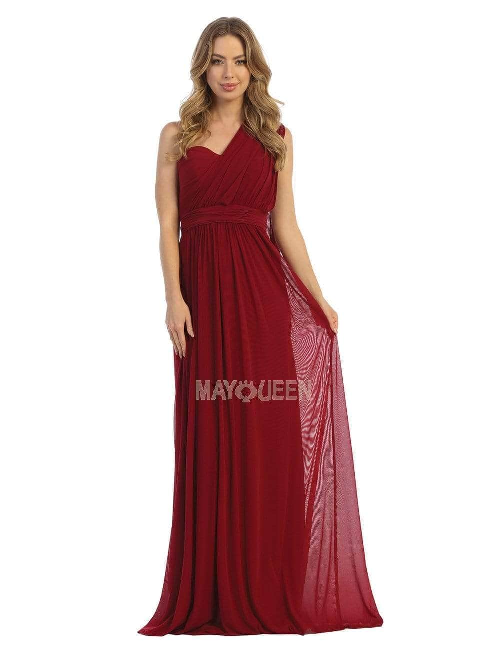 Image of May Queen - MQ1746B Ruched Asymmetric Long Dress