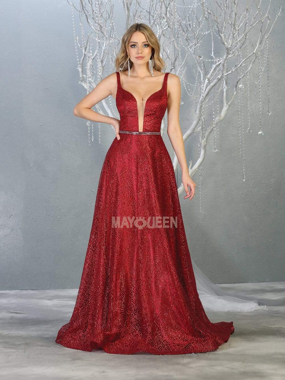 Image of May Queen - MQ1771 Glitter Embellished Plunging Sweetheart Dress