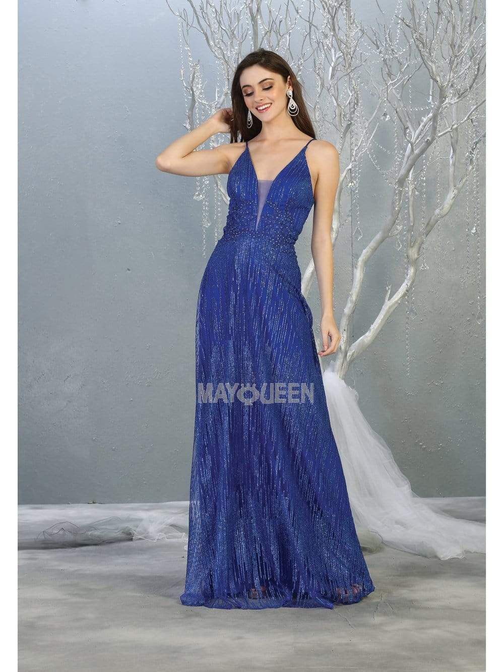 Image of May Queen - MQ1780 Lace Up Tie Glitter A-Line Dress