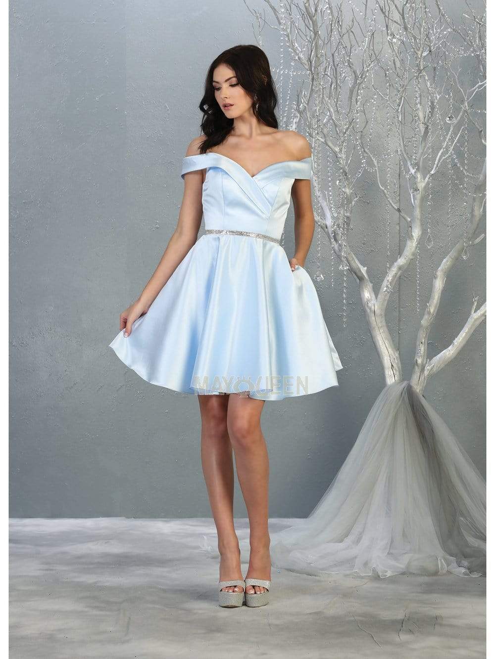 Image of May Queen - MQ1815 Off Shoulder Satin cocktail Dress