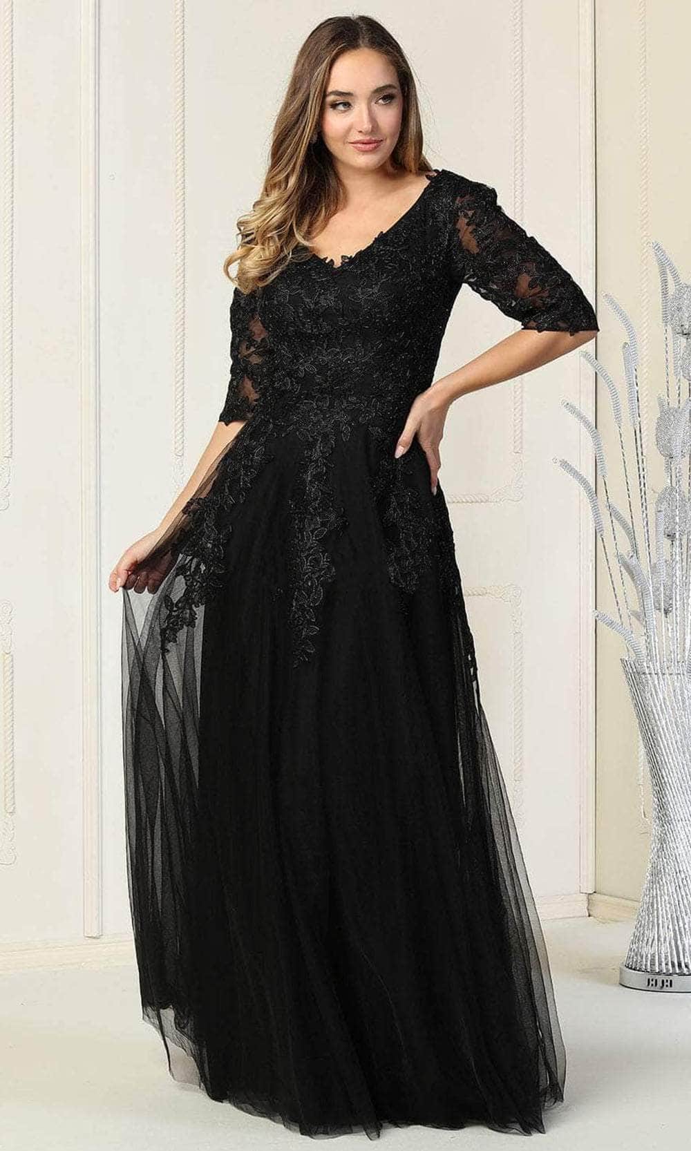 Image of May Queen MQ1859 - Elbow Sleeve Lace Formal Gown