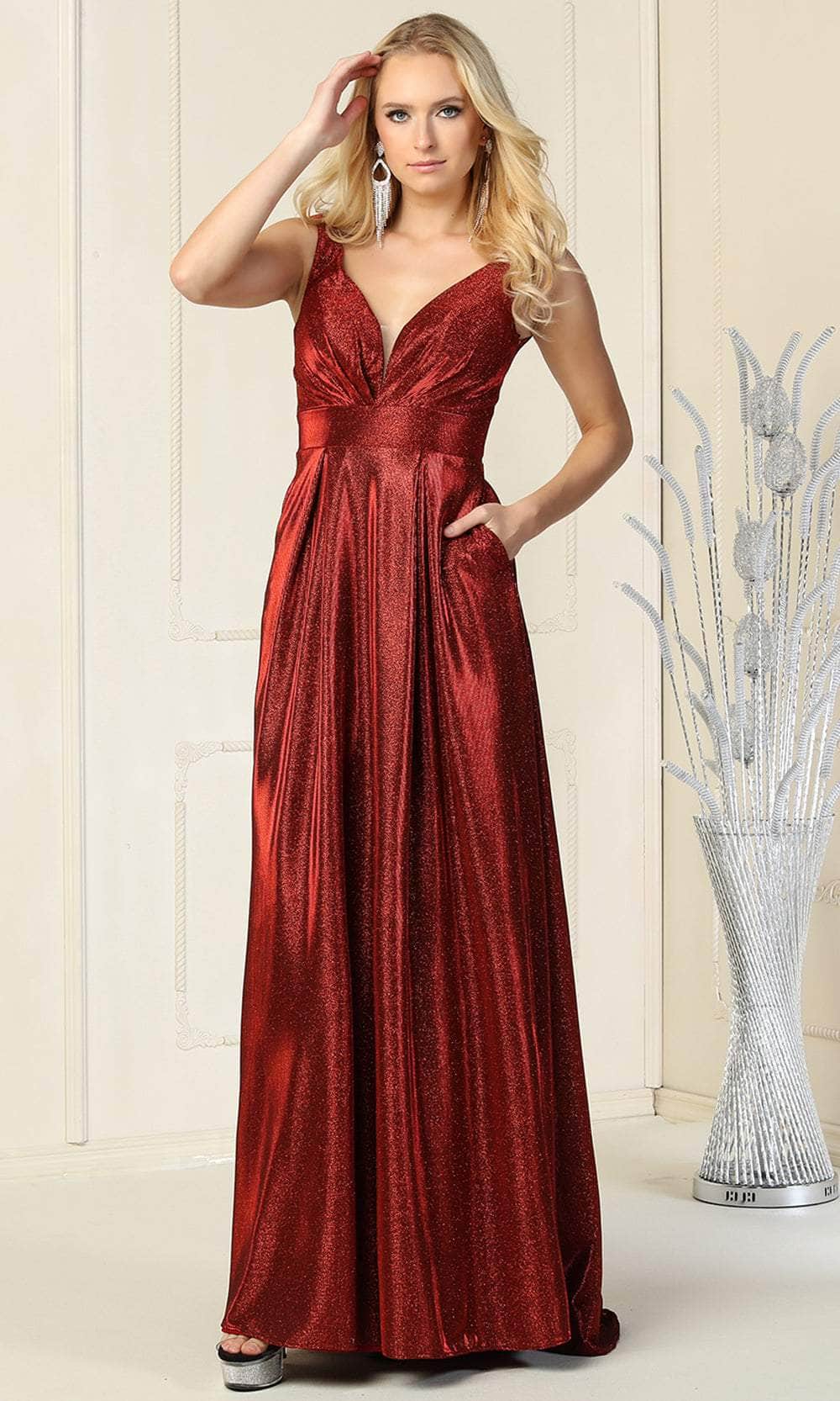 Image of May Queen MQ1875 - Glitter V-Neck Formal Gown