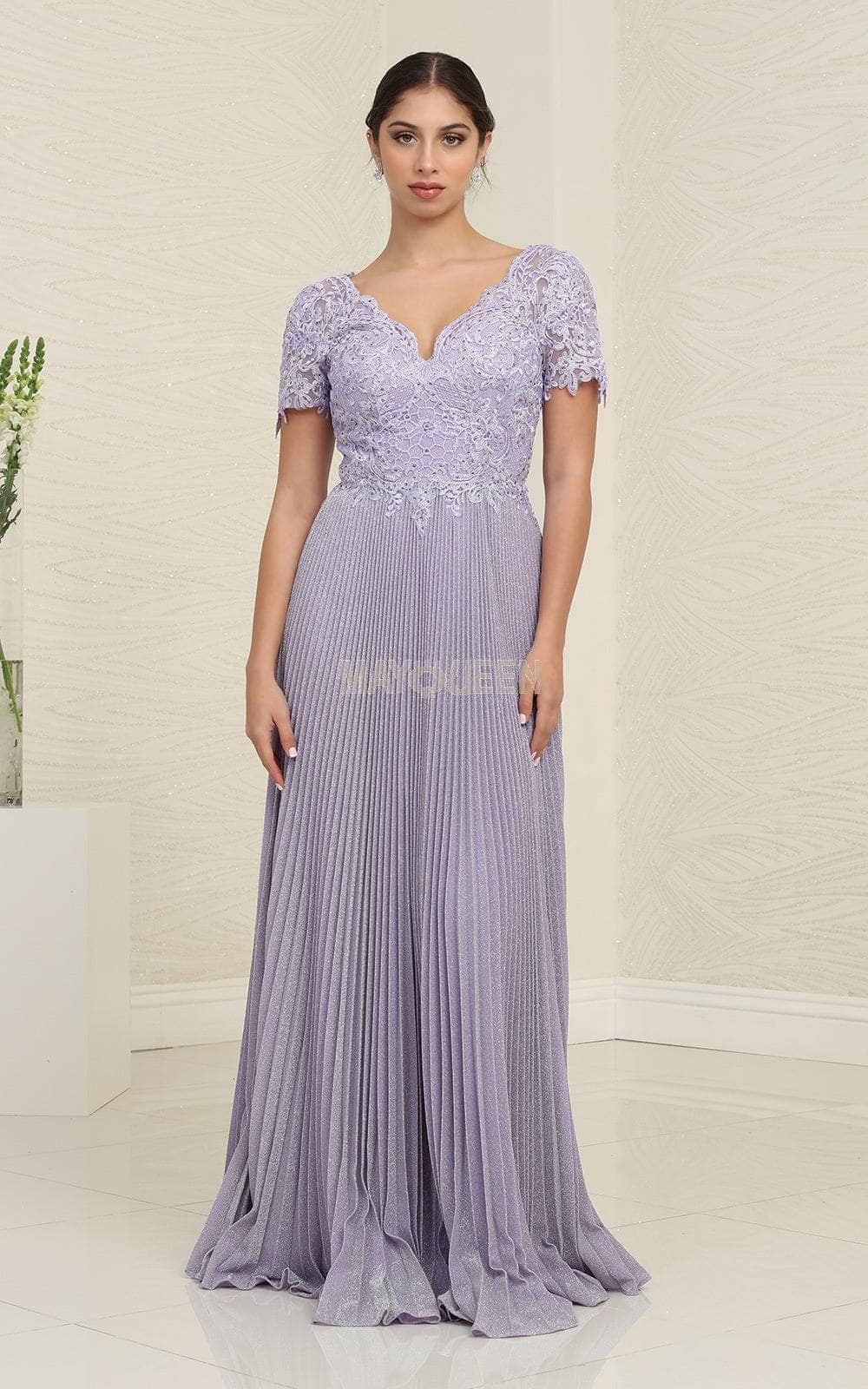Image of May Queen MQ1902B - Scallop Modest Pleated A-line Gown