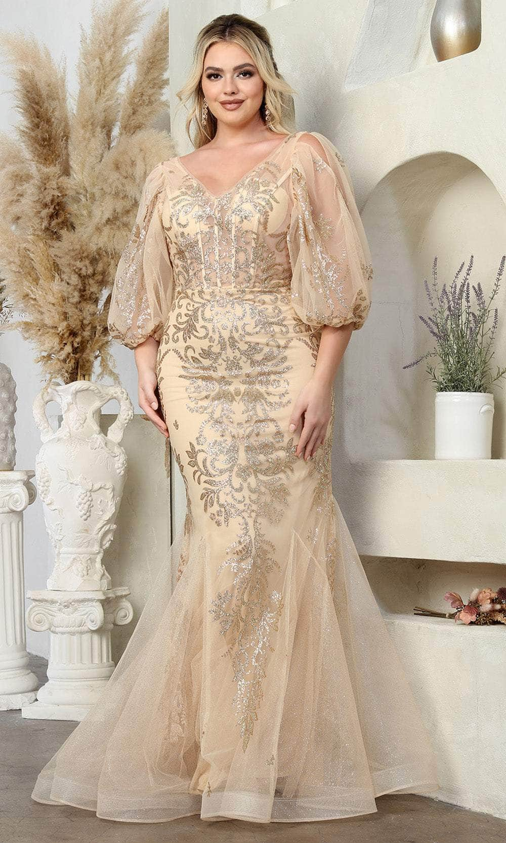 Image of May Queen MQ2010 - Quarter Puff Sleeve Mermaid Prom Gown