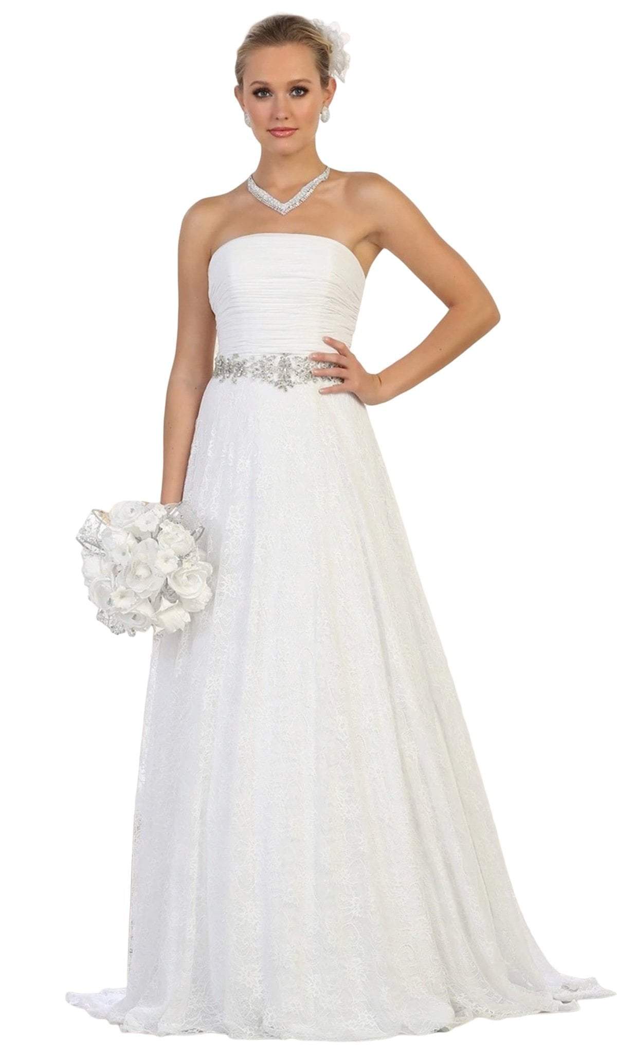 Image of May Queen - RQ7631 Embellished Ruched Straight Neck A-line Dress