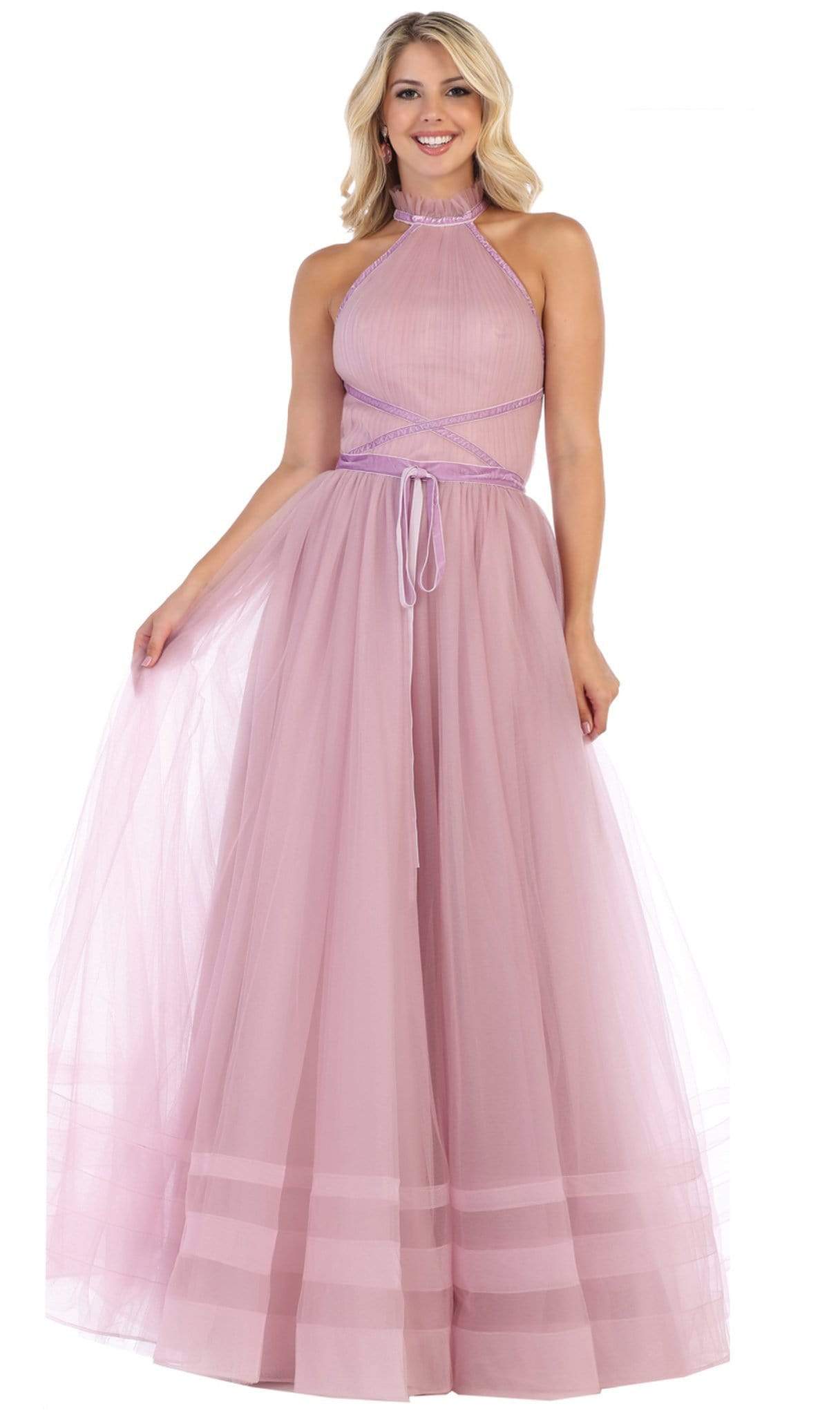 Image of May Queen - RQ7669 High Neck Pleated A-Line Evening Gown
