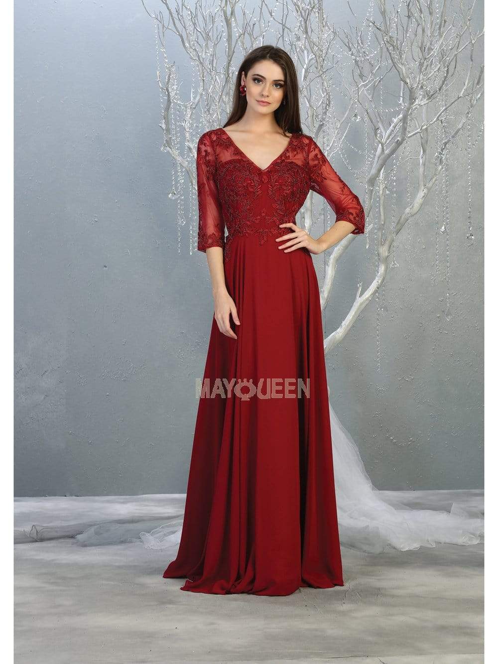 Image of May Queen - RQ7820 Bead Embellished V-Neck A-Line Dress