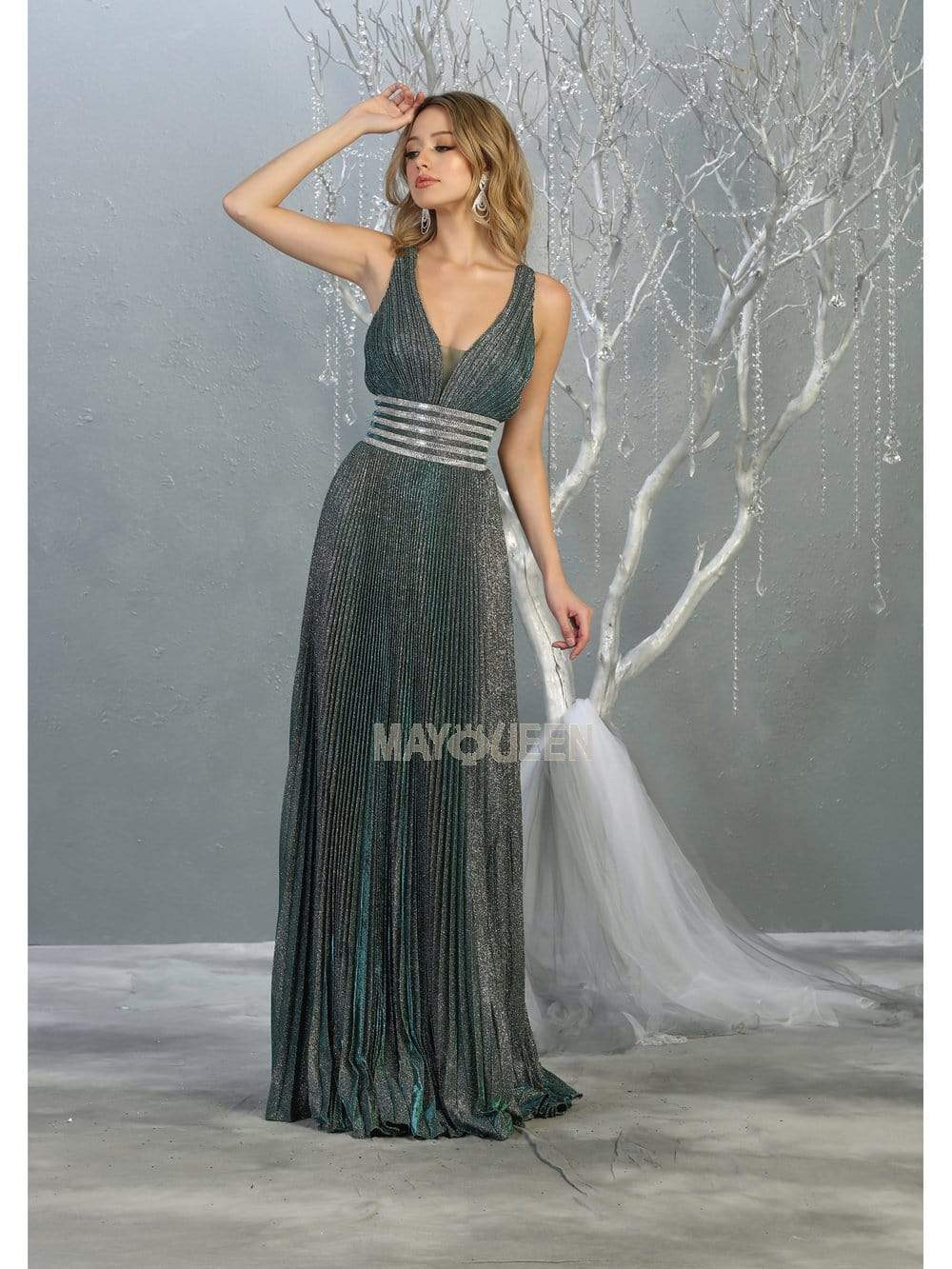 Image of May Queen - RQ7828 Strappy Plunging V-Neck A-Line Dress