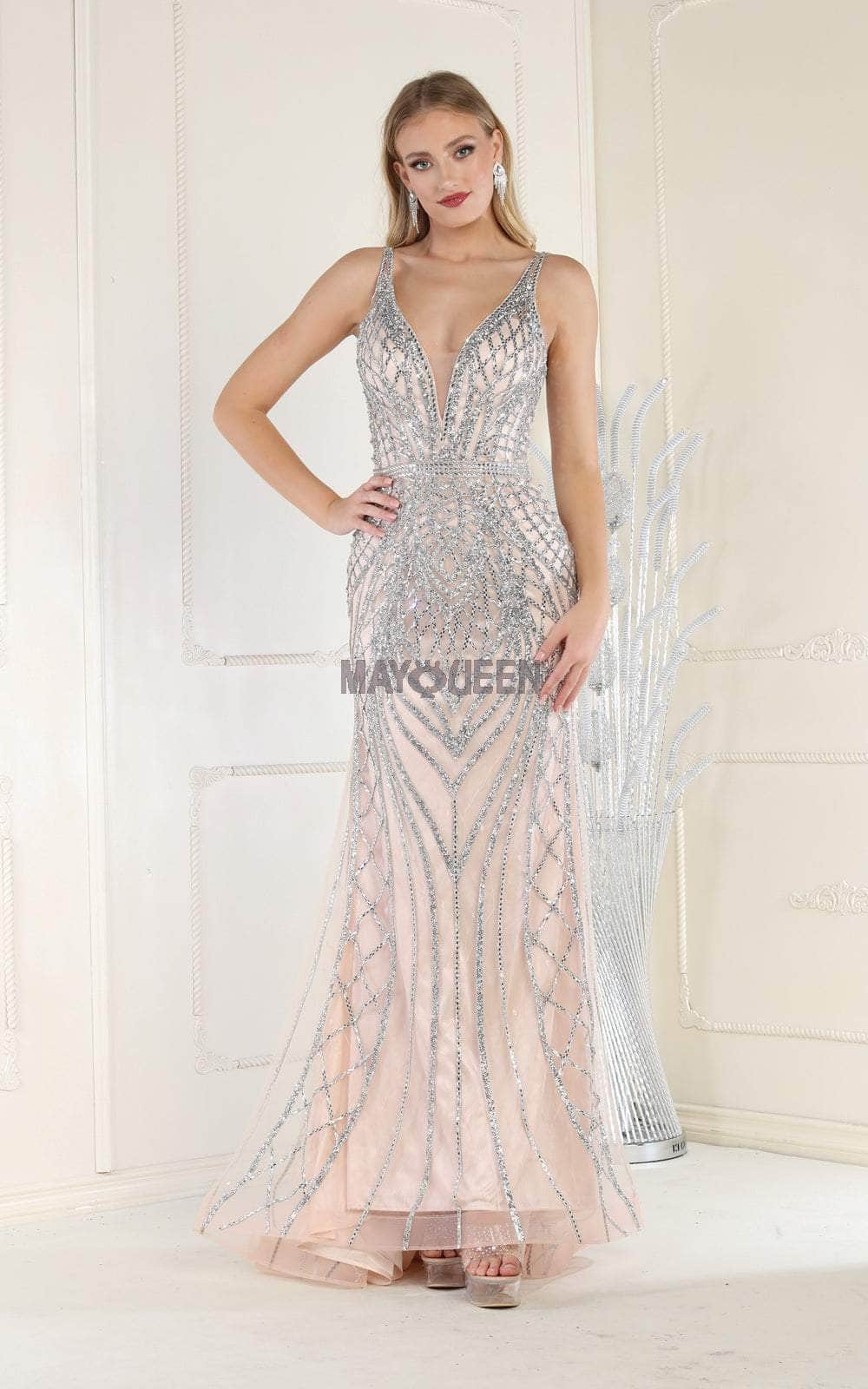 Image of May Queen RQ7931 - Beaded Sleeveless Evening Dress