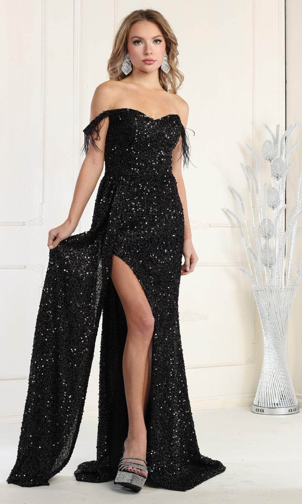 Image of May Queen RQ7988 - Sequin Off Shoulder Prom Dress