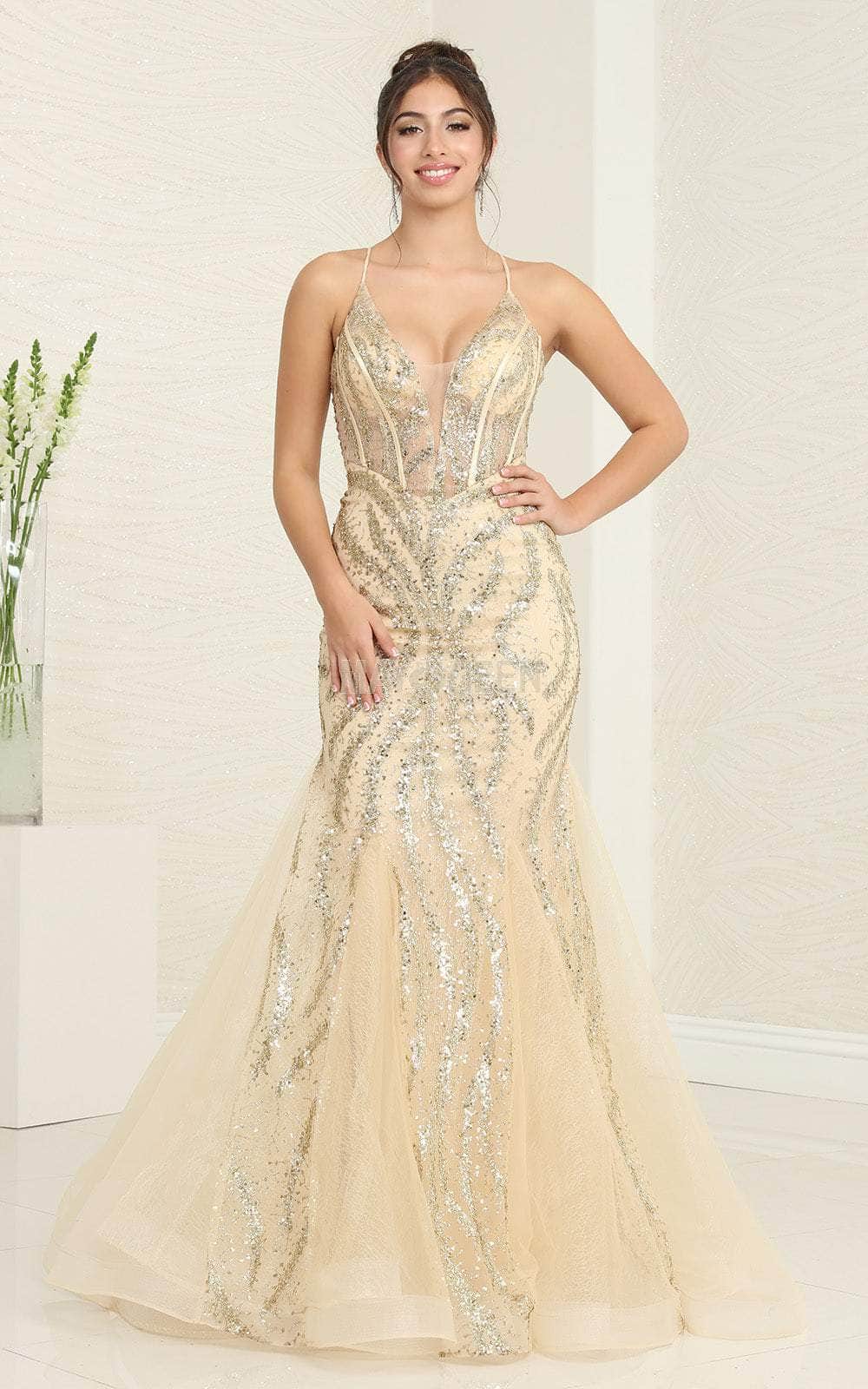 Image of May Queen RQ8078 - Corset Bodice Glittered Prom Gown