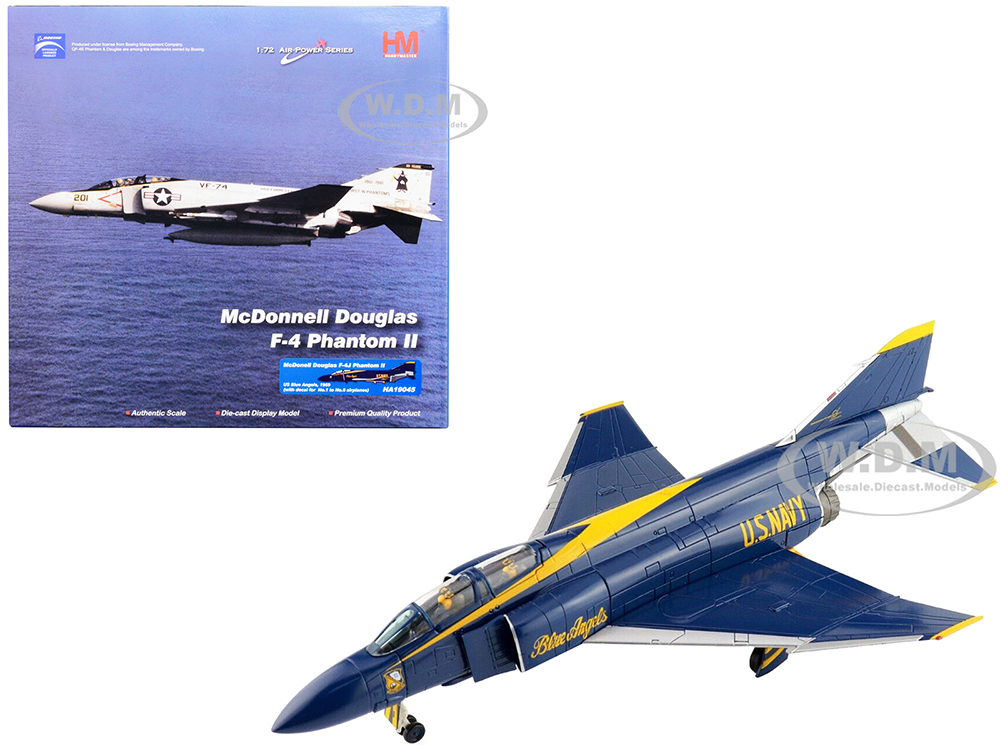 Image of McDonnell Douglas F-4J Phantom II Fighter Aircraft "Blue Angels" with Number Decals United States Navy (1969) "Air Power Series" 1/72 Diecast Model b