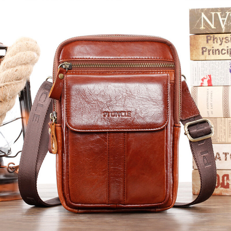 Image of Men Genuine Leather Retro Business Multi-function Chest Bag Shoulder Bag Cross Body Bag