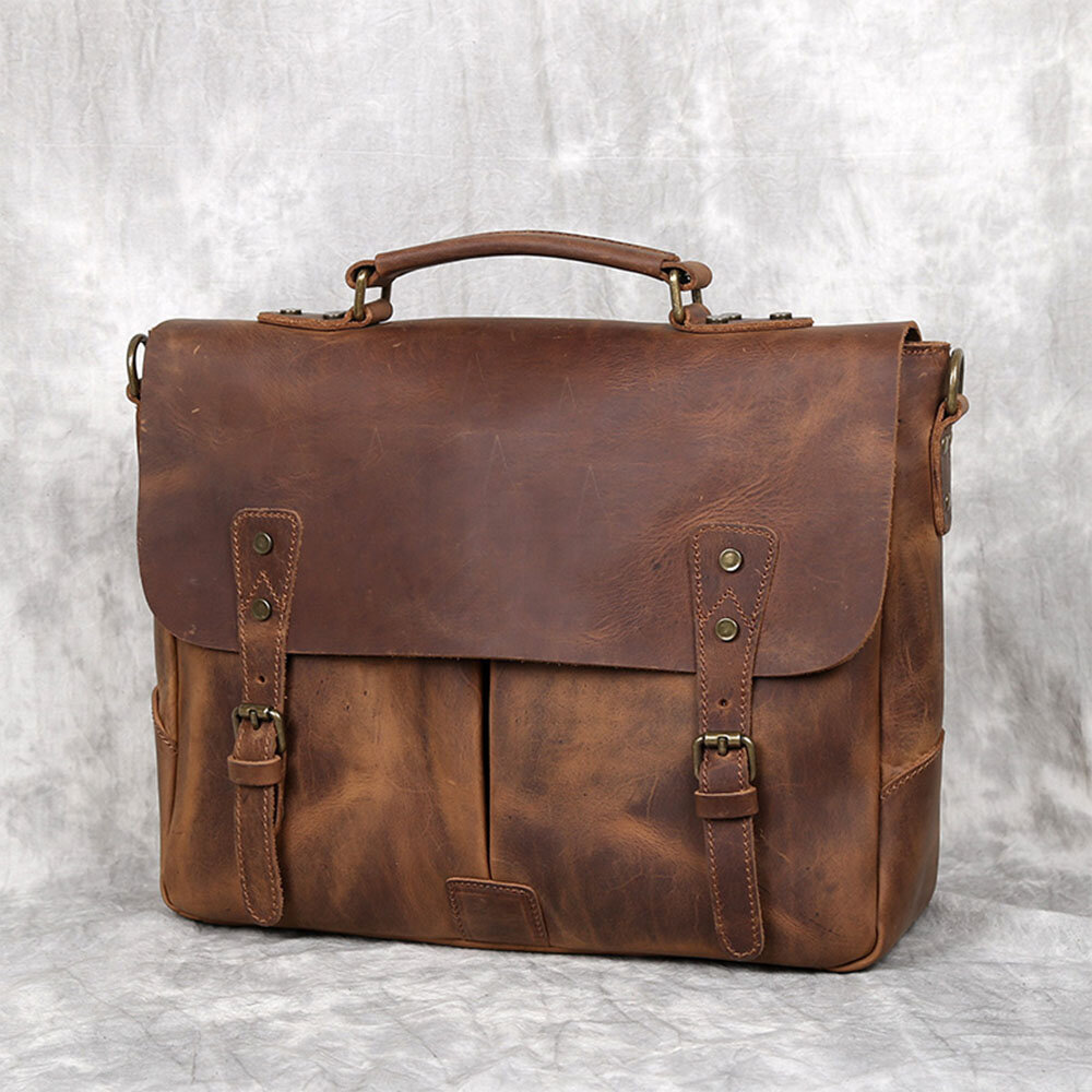 Image of Men Vintage Multifunction Large Capacity Business Crossbody Bag Multi-pocket PU Leather Handbag Shoulder Messenger Bag