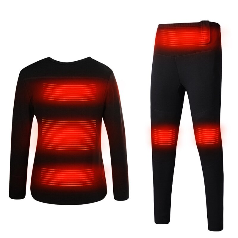 Image of Men Women Electric Heated Underclothes Shirt + Trouser Outdoor Underwear Set Clothing Hiking Skiing Motorcycle Cycling W