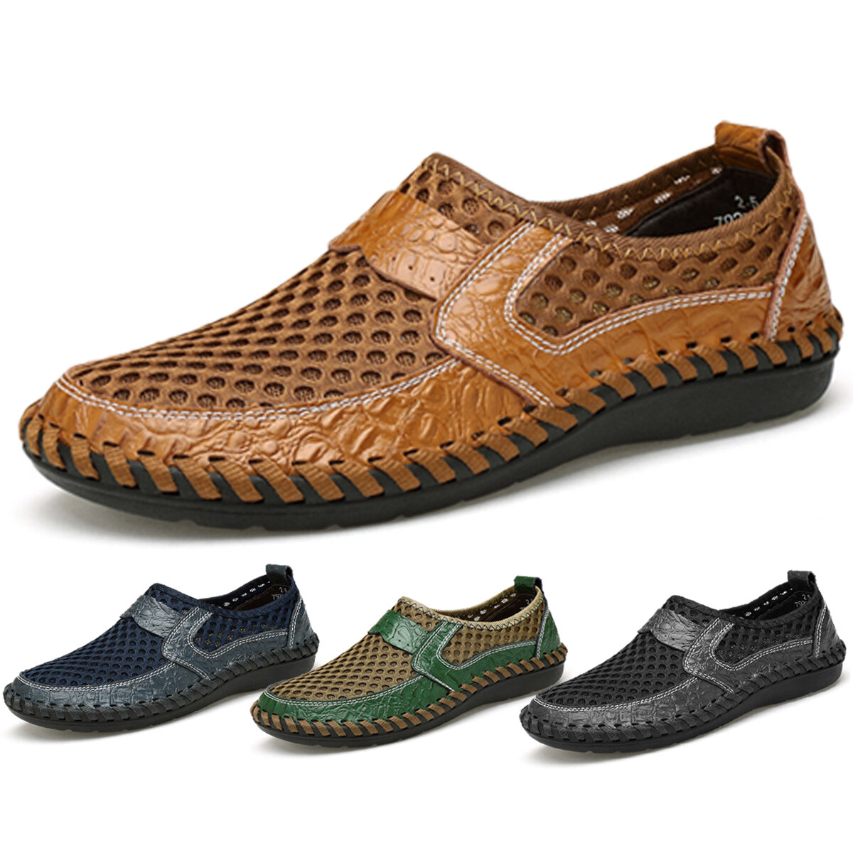 Image of Menico Big Size Men Hand Stitching Breathable Honeycomb Mesh Loafers Flats