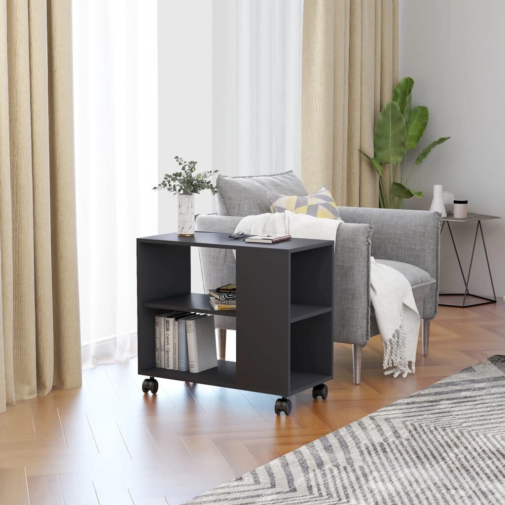 Image of Mobile Stylish Side Table Chipboard End Table with 4 Wheels for Keeping Magazines Books