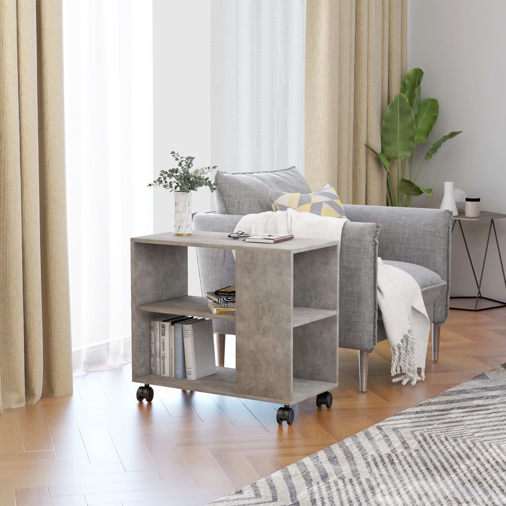 Image of Mobile Stylish Side Table Chipboard End Table with 4 Wheels for Keeping Magazines Books for Living Room