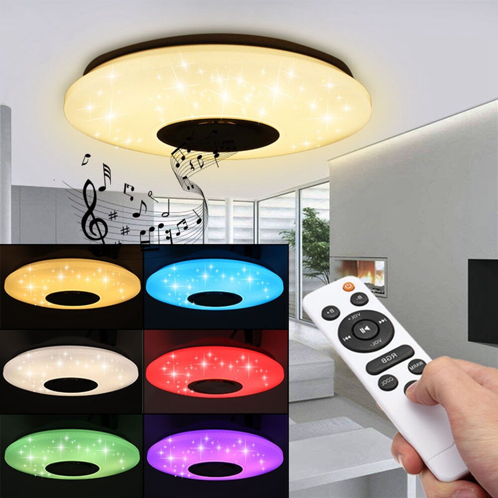 Image of Modern 60W RGB LED Ceiling Light bluetooth Music Speaker Lamp Remote APP Control