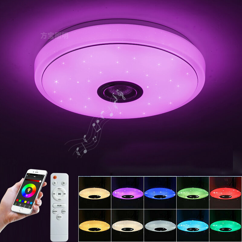 Image of Modern Music Ceiling Light 48W 36LED Bluetooth Speaker Flush Down Lamp