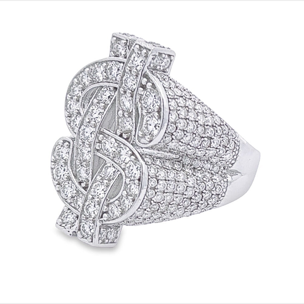 Image of Money Dollar Sign Iced Out VVS Moissanite Ring 925 Sterling Silver ID 42346306175169