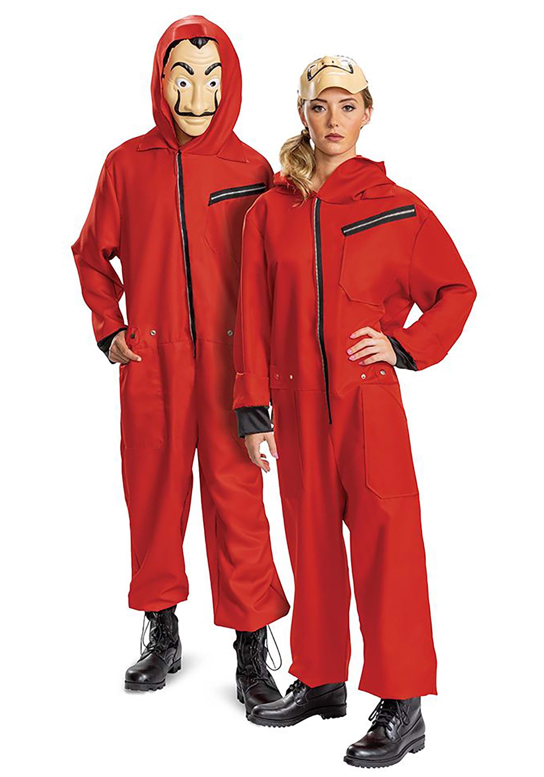 Image of Money Heist Adult Jumpsuit and Mask Costume ID DI124399-2X
