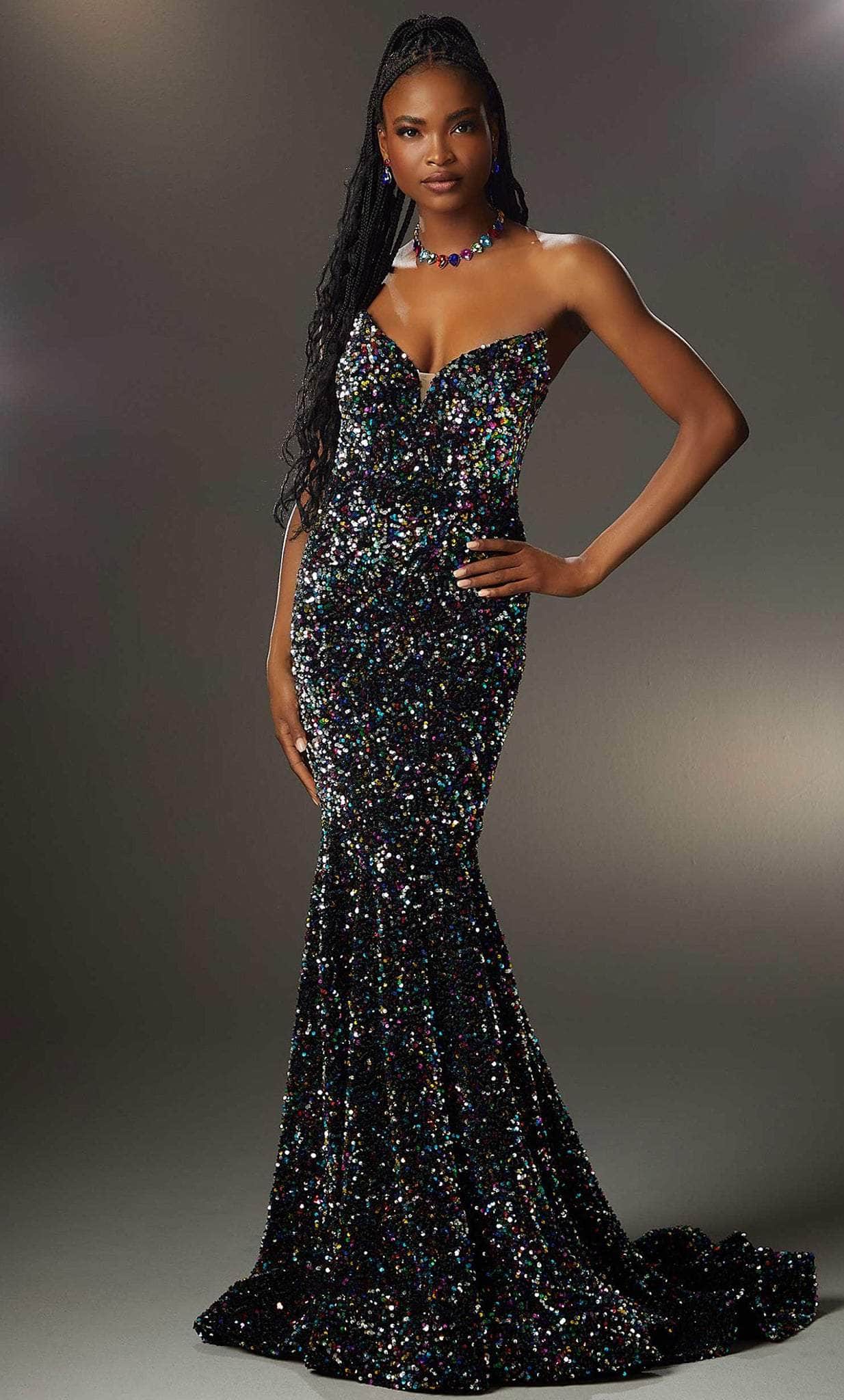 Image of Mori Lee 48009 - Strapless Sequined Evening Dress