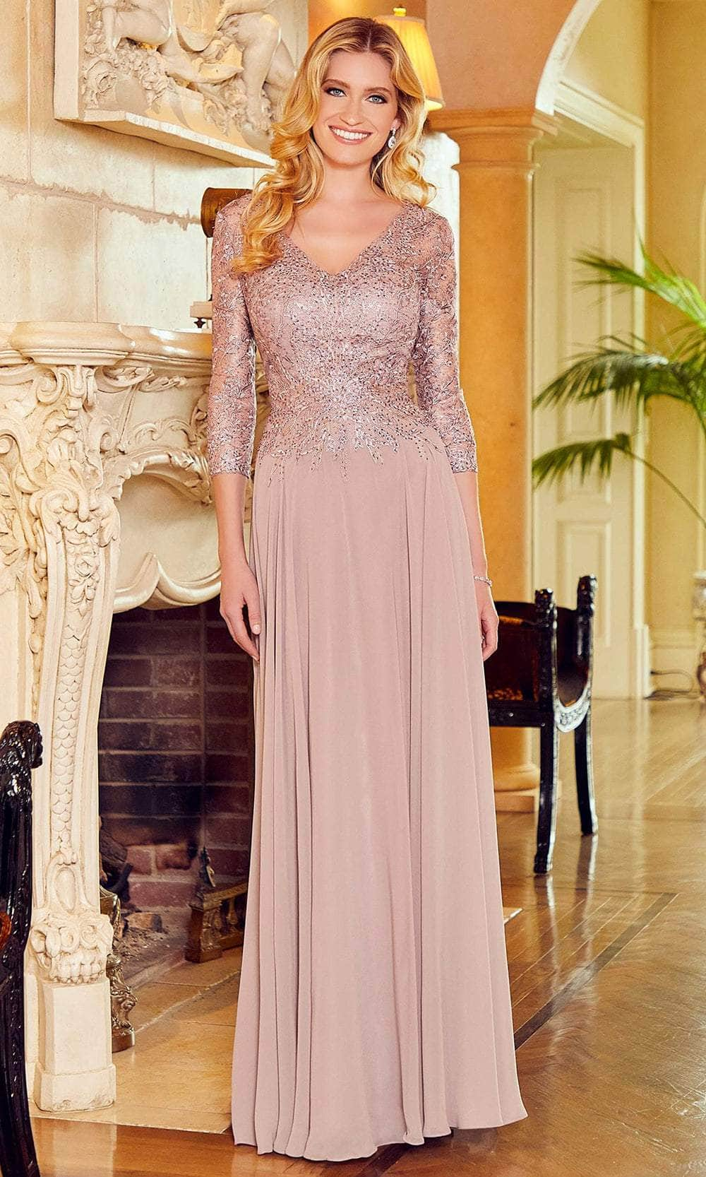 Image of Mori Lee 72524 - Quarter Sleeve Embellished Fitted Bodice Prom Dress