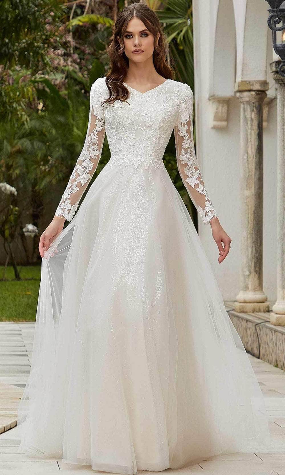 Image of Mori Lee Bridal 30122 - Long Sleeve V-Neck Wedding Gown