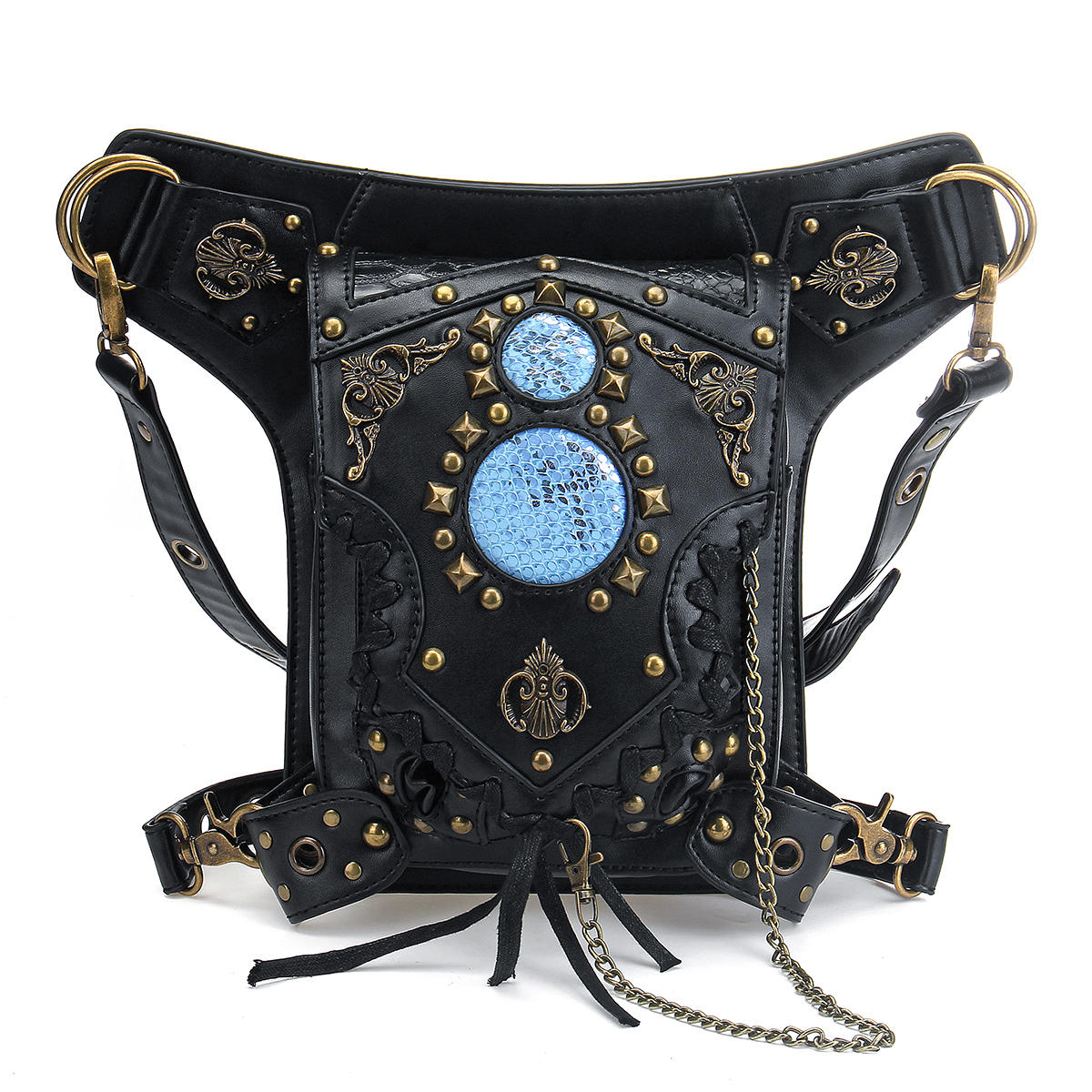 Image of Motorcycle Steampunk Waist Bag PU Leather Handbag Shoulder Gothic Retro Victorian Style