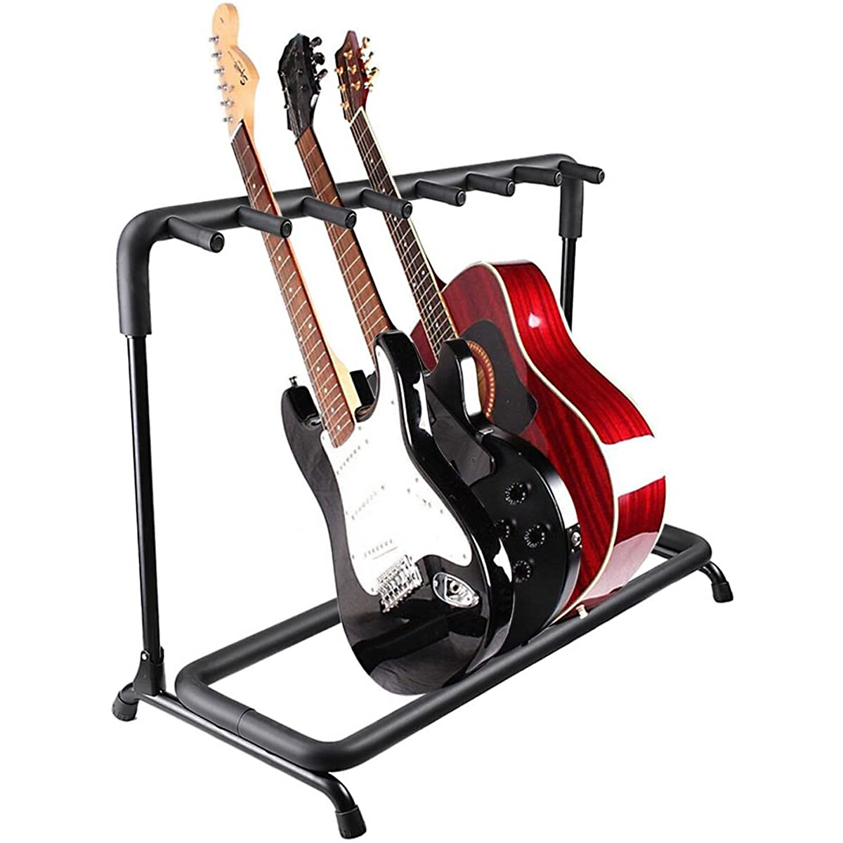Image of Multi Guitar Stand 7 Holder Foldable Universal Display Rack - Portable Black Guitar Holder for Classical Acoustic Elect