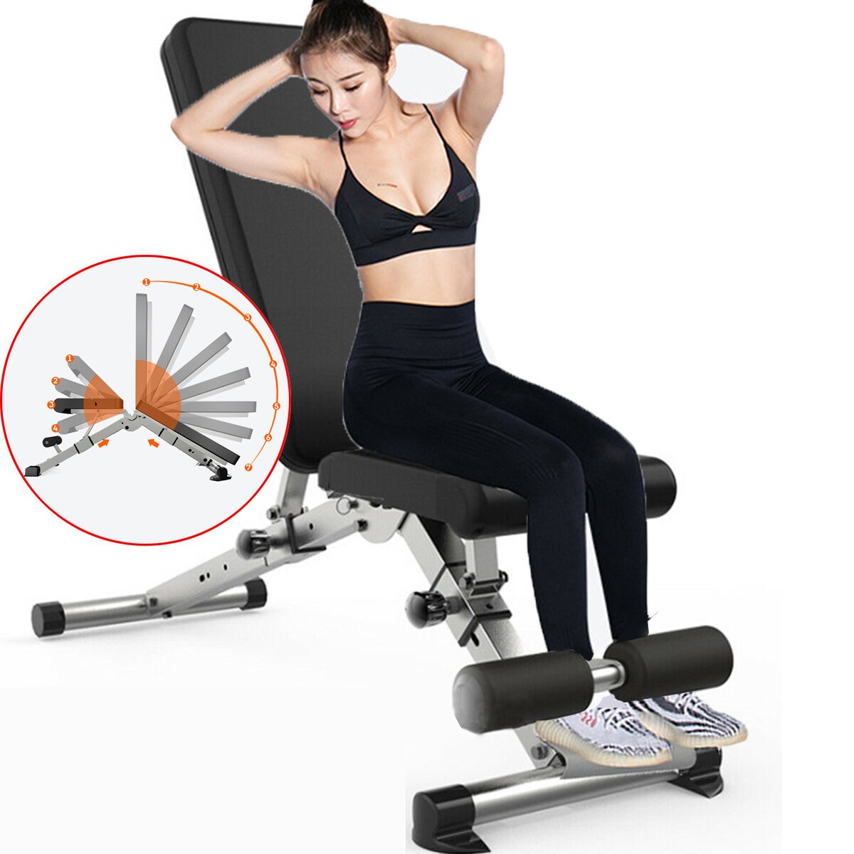Image of Multifunctional Foldable Dumbbell Bench 7 Gear Backrest Sit Up AB Abdominal Fitness Bench Weightlifting Training Equipme