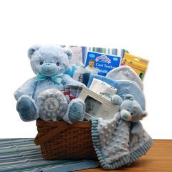Image of My First Teddy Bear New Baby Blue Gift Basket