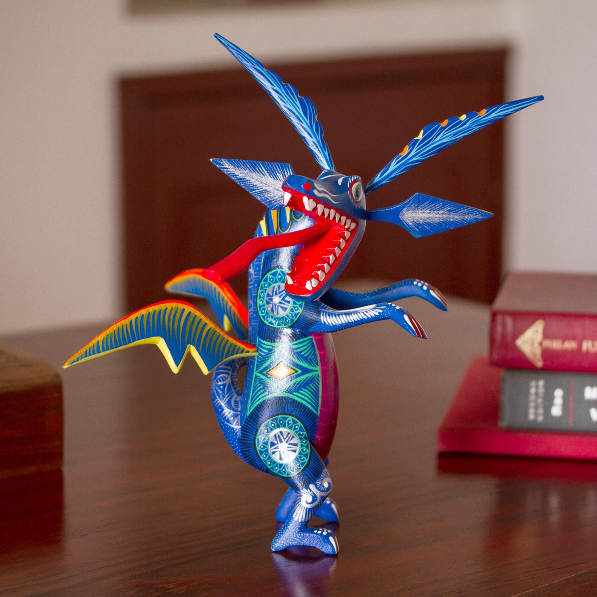 Image of NOVICA Happy Dragon Hand-Painted Wood Dragon Alebrije from Mexico