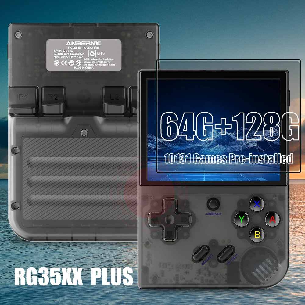Image of New ANBERNIC RG35XX Plus Retro Handheld Game Console Built-in 64G+128G TF 10000+ Classic Games Support HDTV Portable For